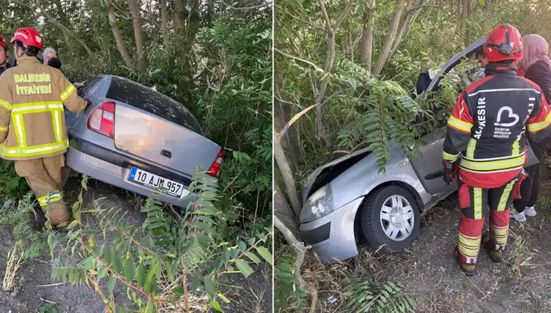 Balıkesir'de Otomobil Şarampole Yuvarlandı, İki Kişi Yaralandı